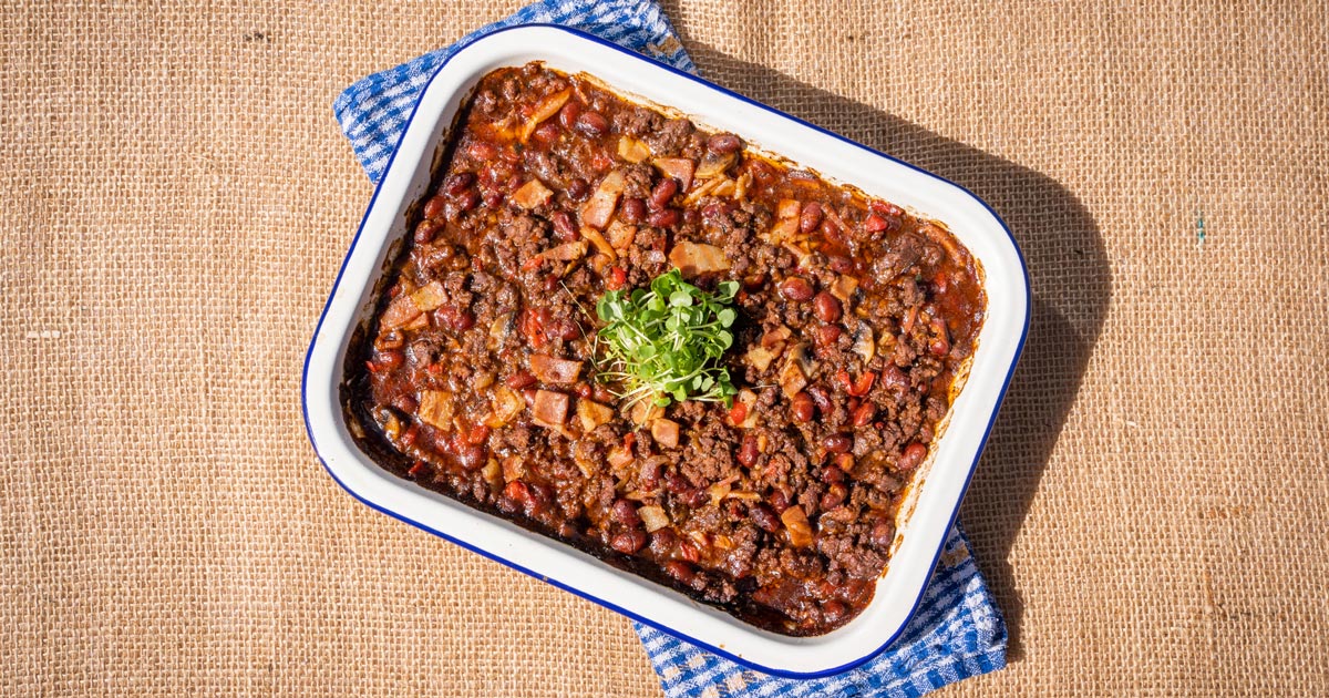 One Pot Baked Beef and Barbecue Beans